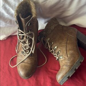 Brown Lace-Up Ankle Boots